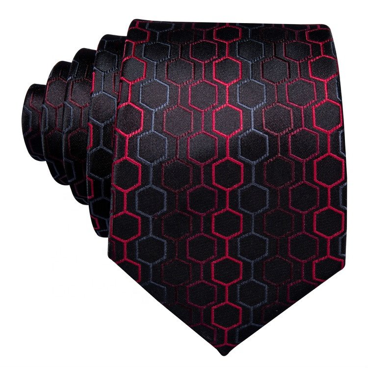 Custom Logo Design Men Ties Black Red Checked Necktie Silk Tie and Hanky Set