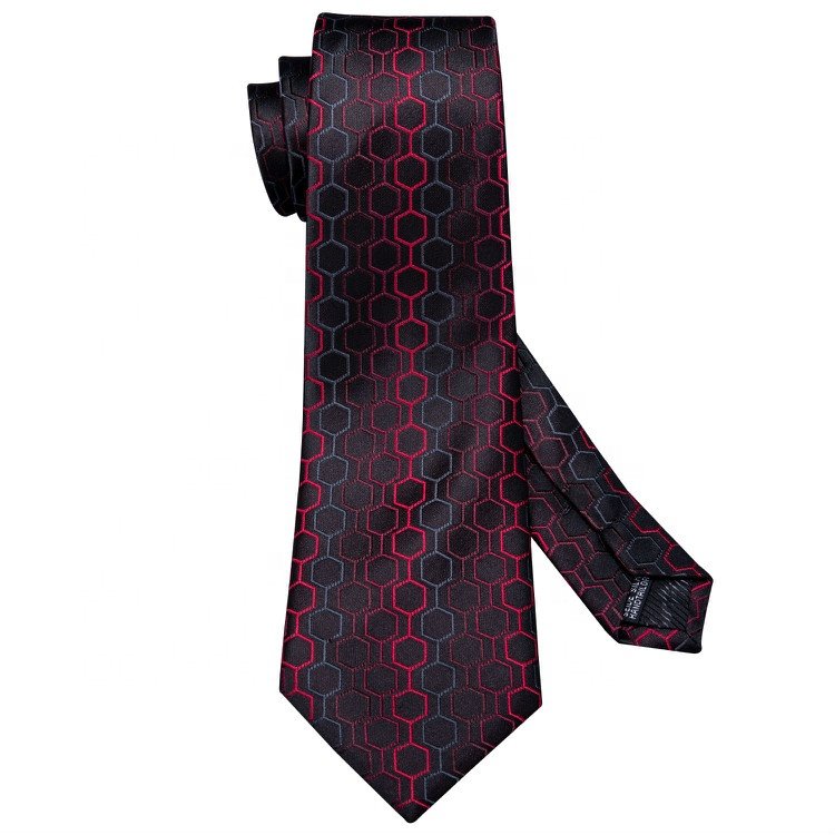 Custom Logo Design Men Ties Black Red Checked Necktie Silk Tie and Hanky Set