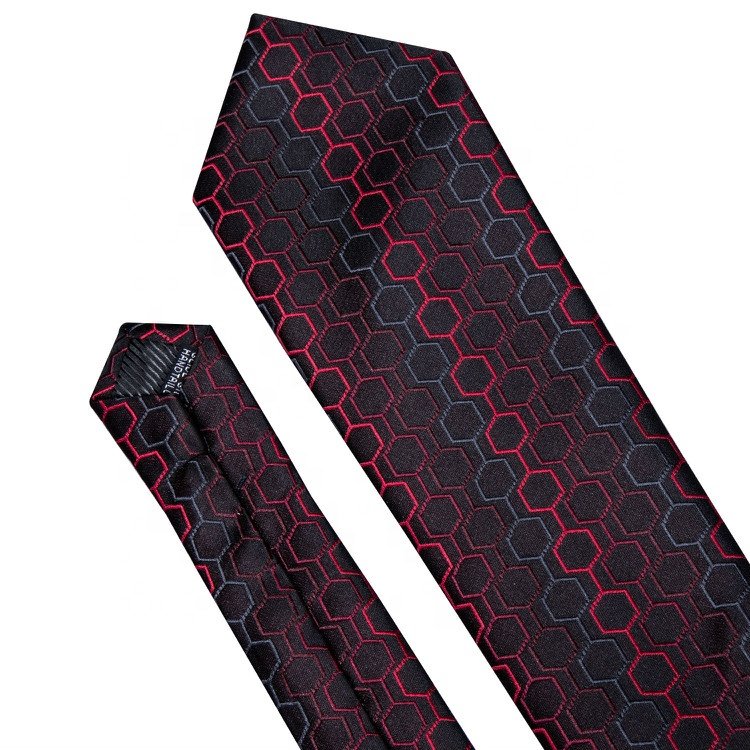 Custom Logo Design Men Ties Black Red Checked Necktie Silk Tie and Hanky Set