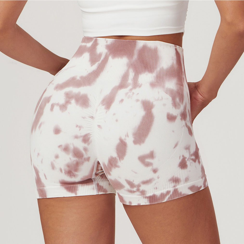 Lcool Rib Women Slim Scrunch Butt Gym Short Seamless High Waist Tie Dye Yoga Biker Shorts