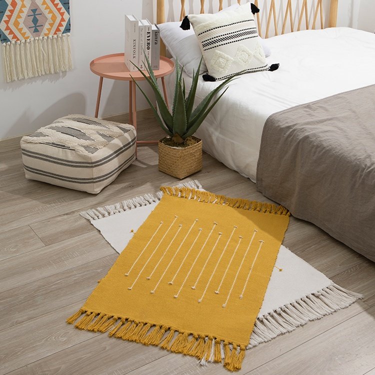 Home Decor Modern Washable Area Rug Woven Jacquard Reversible Use Carpet With Hand-knotted Tassels For Living Room Bedroom