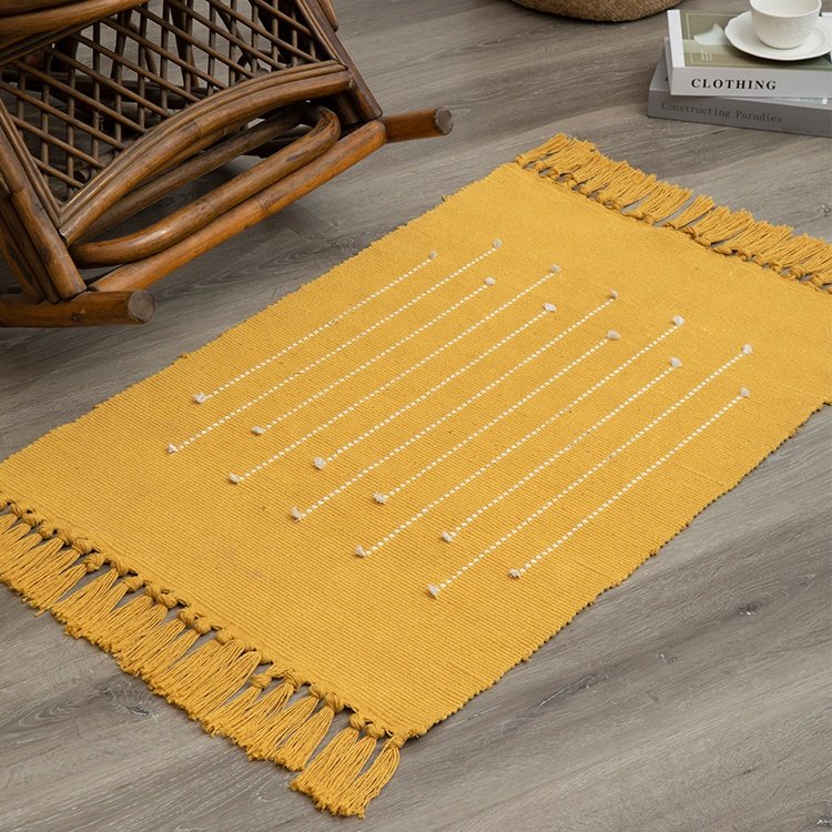 Home Decor Modern Washable Area Rug Woven Jacquard Reversible Use Carpet With Hand-knotted Tassels For Living Room Bedroom