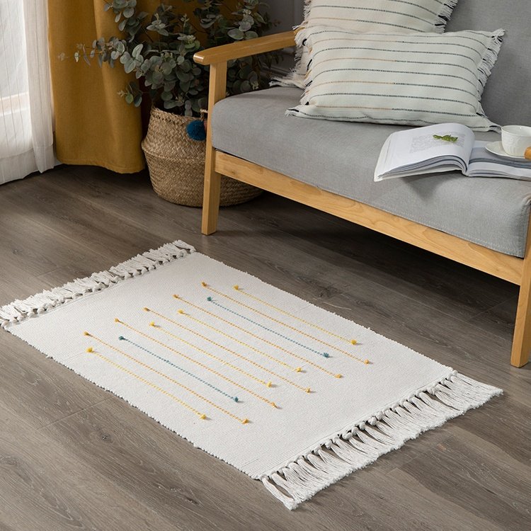 Home Decor Modern Washable Area Rug Woven Jacquard Reversible Use Carpet With Hand-knotted Tassels For Living Room Bedroom