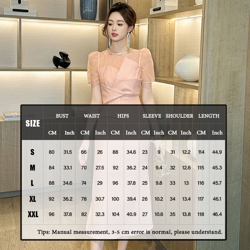 ZYHT 30909 Contrasting Color Midi Short Sleeve Pencil Dress Office Lady Crew Neck Back Slit Slim Fit Elegant Dress