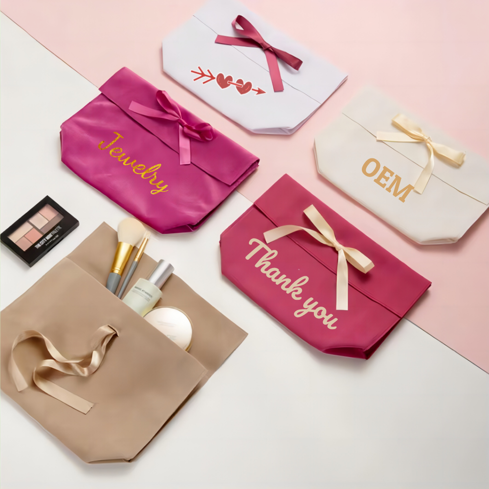 Luxury Jewelry Gift Bags Bow Tie Microfiber Jewelry Pouch Jewelry Packaging Bag for wedding gift cosmetic