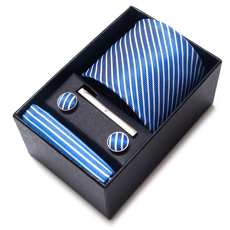 Luxury Necktie Box Printed Dark Red Memorial Day 8 cm Hanky Pocket Square Cufflink Silk Tie Set