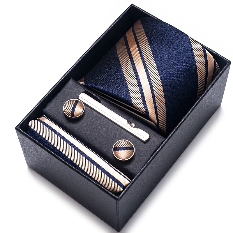 Luxury Necktie Box Printed Dark Red Memorial Day 8 cm Hanky Pocket Square Cufflink Silk Tie Set