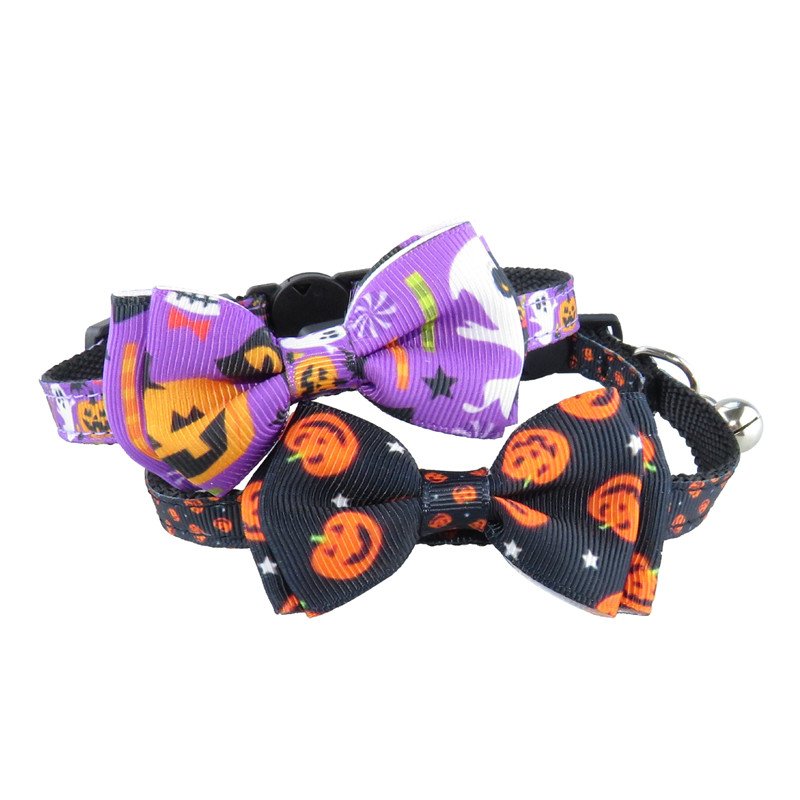 Holiday Promotion Pet Collars Breakaway Kitten Collar Adjustable Orange Halloween Cat Collar with Bow Tie and Bell