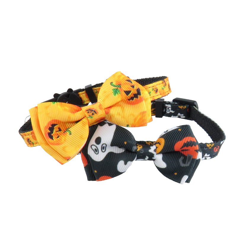 Holiday Promotion Pet Collars Breakaway Kitten Collar Adjustable Orange Halloween Cat Collar with Bow Tie and Bell