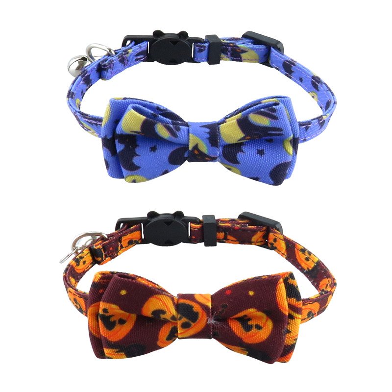 Holiday Promotion Pet Collars Breakaway Kitten Collar Adjustable Orange Halloween Cat Collar with Bow Tie and Bell