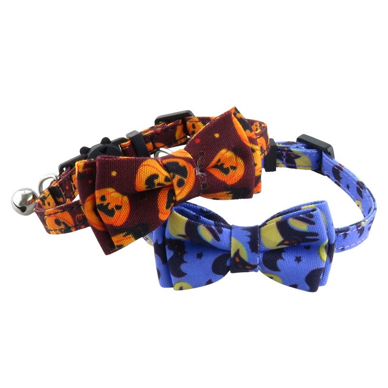 Holiday Promotion Pet Collars Breakaway Kitten Collar Adjustable Orange Halloween Cat Collar with Bow Tie and Bell