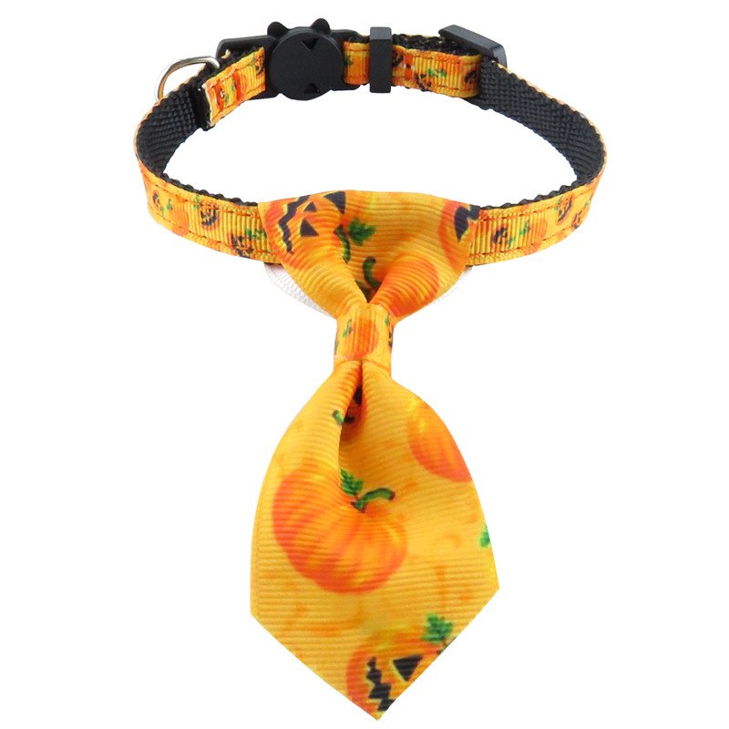 Holiday Promotion Pet Collars Breakaway Kitten Collar Adjustable Orange Halloween Cat Collar with Bow Tie and Bell