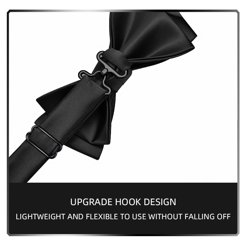 Wedding Party Business Formal Suit Accessories Metal Clips Adjustable Straps Full Black Bow Tie