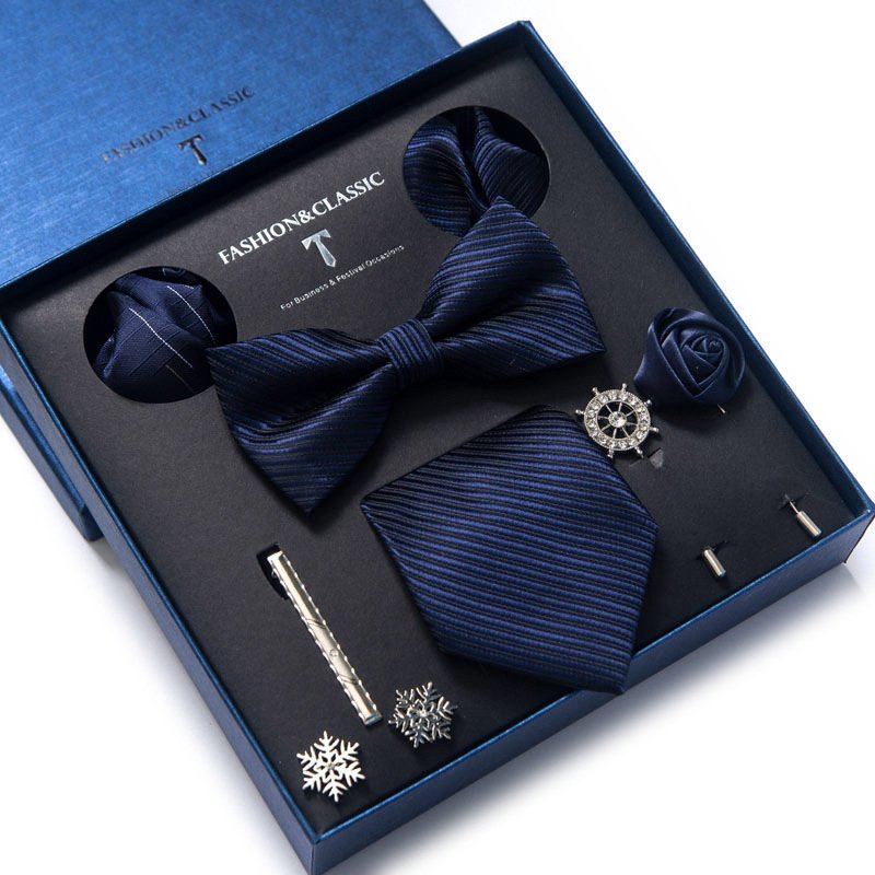Men's Tie Set Gift Box Fashion Brand Bowtie Pocket Squares Brooch Cufflinks Clip Suit For Mens Necktie Wedding Party