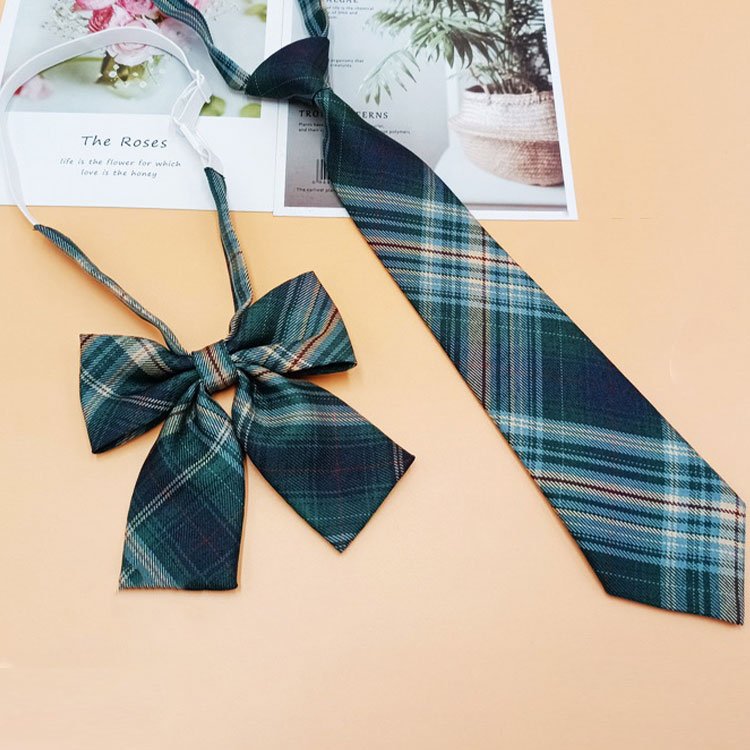 Classic Casual Skinny Checked School Uniform Bow Tie Plaid Jacquard Polyester Neckties Set