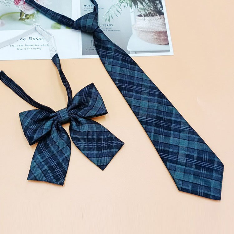Classic Casual Skinny Checked School Uniform Bow Tie Plaid Jacquard Polyester Neckties Set