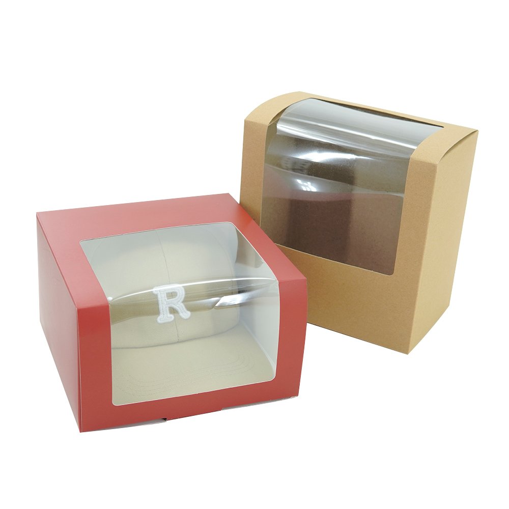 Custom Design Printed Snap Cap Paper Card Box For Baseball Cap Hat Mailer Box With PVC Clear Window Hat Gift Box Packaging