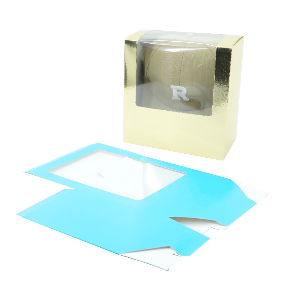 Custom Design Printed Snap Cap Paper Card Box For Baseball Cap Hat Mailer Box With PVC Clear Window Hat Gift Box Packaging