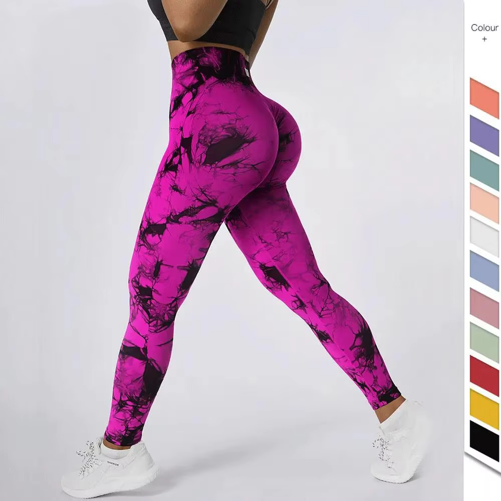 Wholesales High Waist Scrunch Butt Lift Workout Tie Dye Tight Yoga Pants Ruched Booty Sport Seamless Yoga Leggings for Women