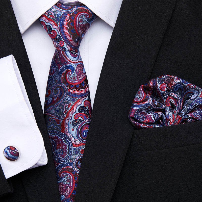 Fashion Design Gold Floral Ties For Men Shirts Silk Men's Tie Handkerchief Cufflinks Set 35 Colors Necktie