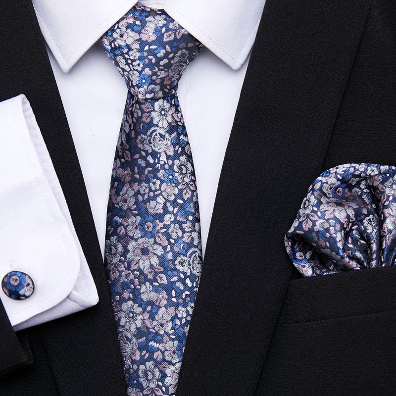Fashion Design Gold Floral Ties For Men Shirts Silk Men's Tie Handkerchief Cufflinks Set 35 Colors Necktie