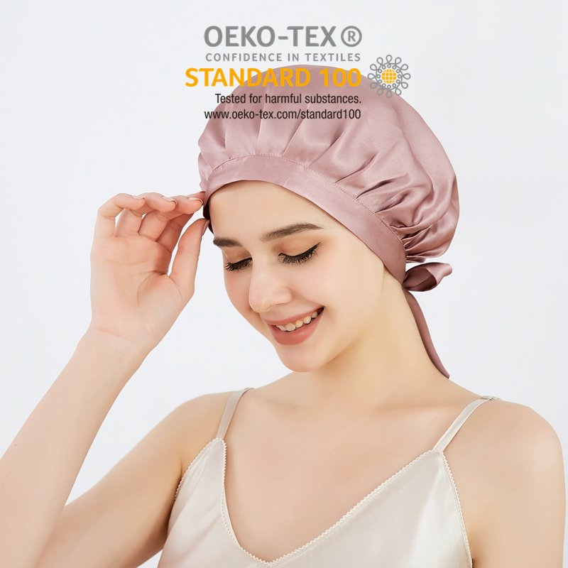 Adjustable Reusable Silk Satin Sleeping Bonnet Baggy Slouchy Women Ladies Night Sleep Soft Caps 100% Mulberry Silk Pink Bonnets