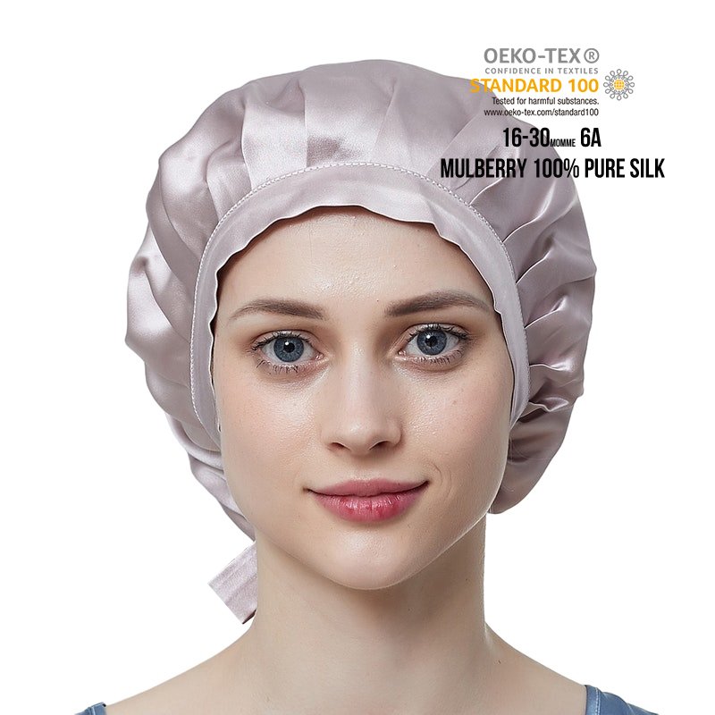 Adjustable Reusable Silk Satin Sleeping Bonnet Baggy Slouchy Women Ladies Night Sleep Soft Caps 100% Mulberry Silk Pink Bonnets