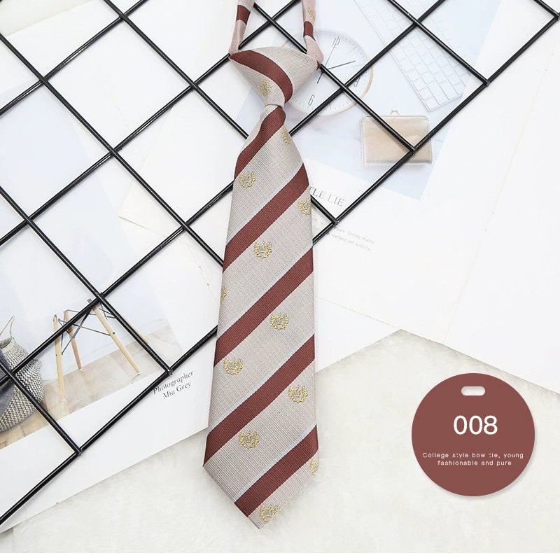 Factory Directly Sale Green Color Stripe Polyester Tie Adjustable Uniform Knot Free Neckties