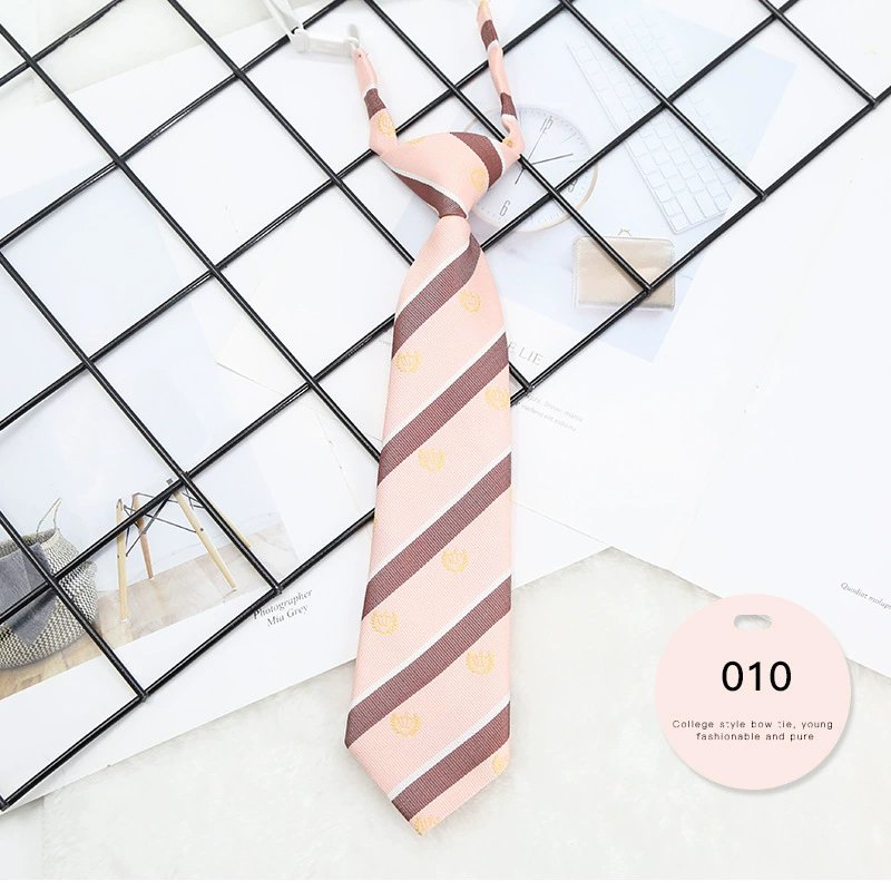 Factory Directly Sale Green Color Stripe Polyester Tie Adjustable Uniform Knot Free Neckties
