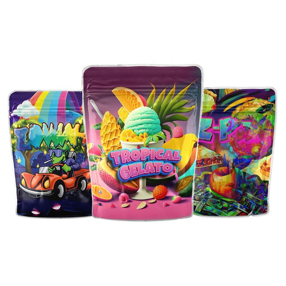 Sourcepack Smell Proof Packing Printed Zip Custom Ziplock Logo Plastic Stand up Pouch Edible Packaging Doypack Mylar Bag