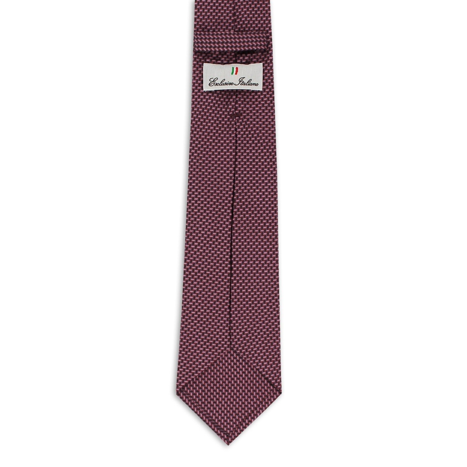 Italian Exquisite 100% Silk Twill Necktie Biella's Distinguished Garnet Red Seven Fold Printed Design Hand Woven 'Made Business