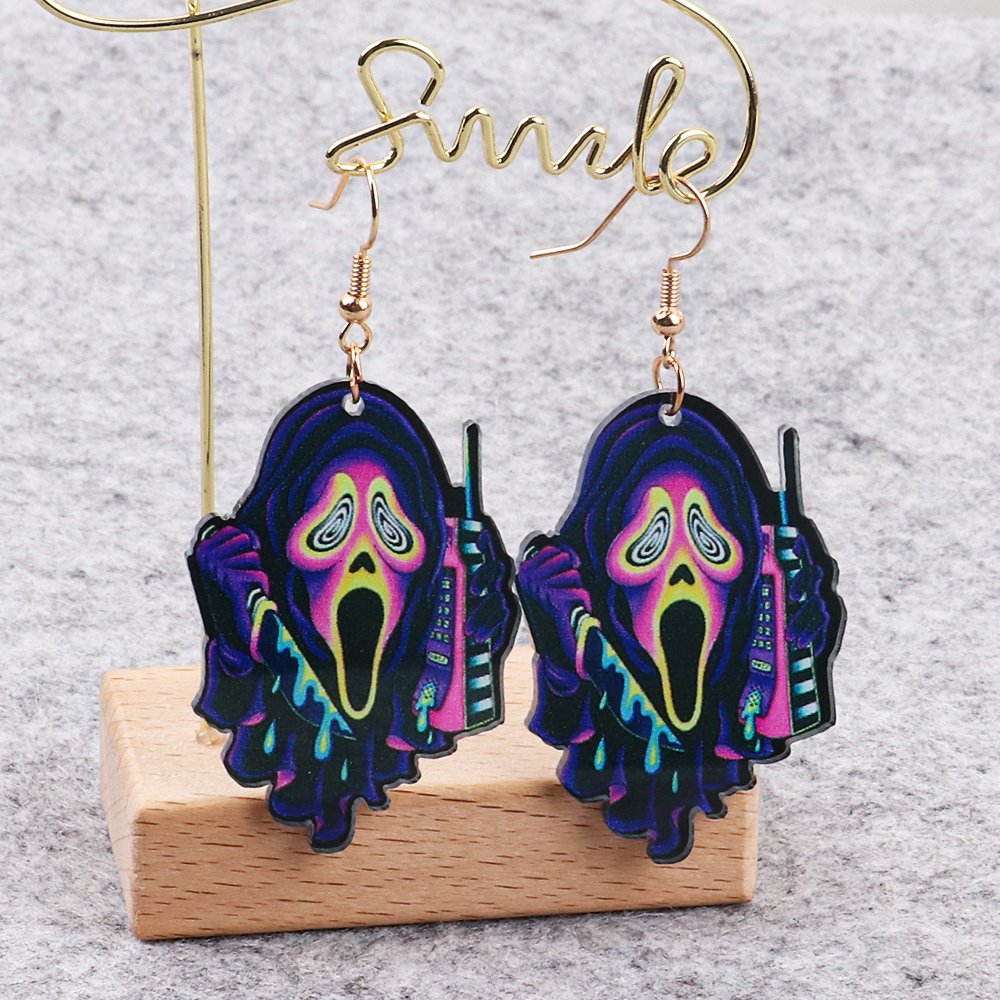 2024 Hot Selling Halloween Earrings Scary Character Tie-Dyed Party Acrylic Earrings