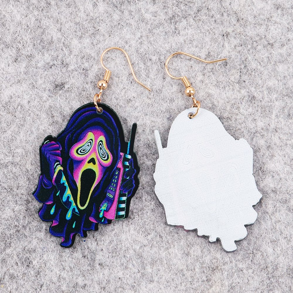 2024 Hot Selling Halloween Earrings Scary Character Tie-Dyed Party Acrylic Earrings
