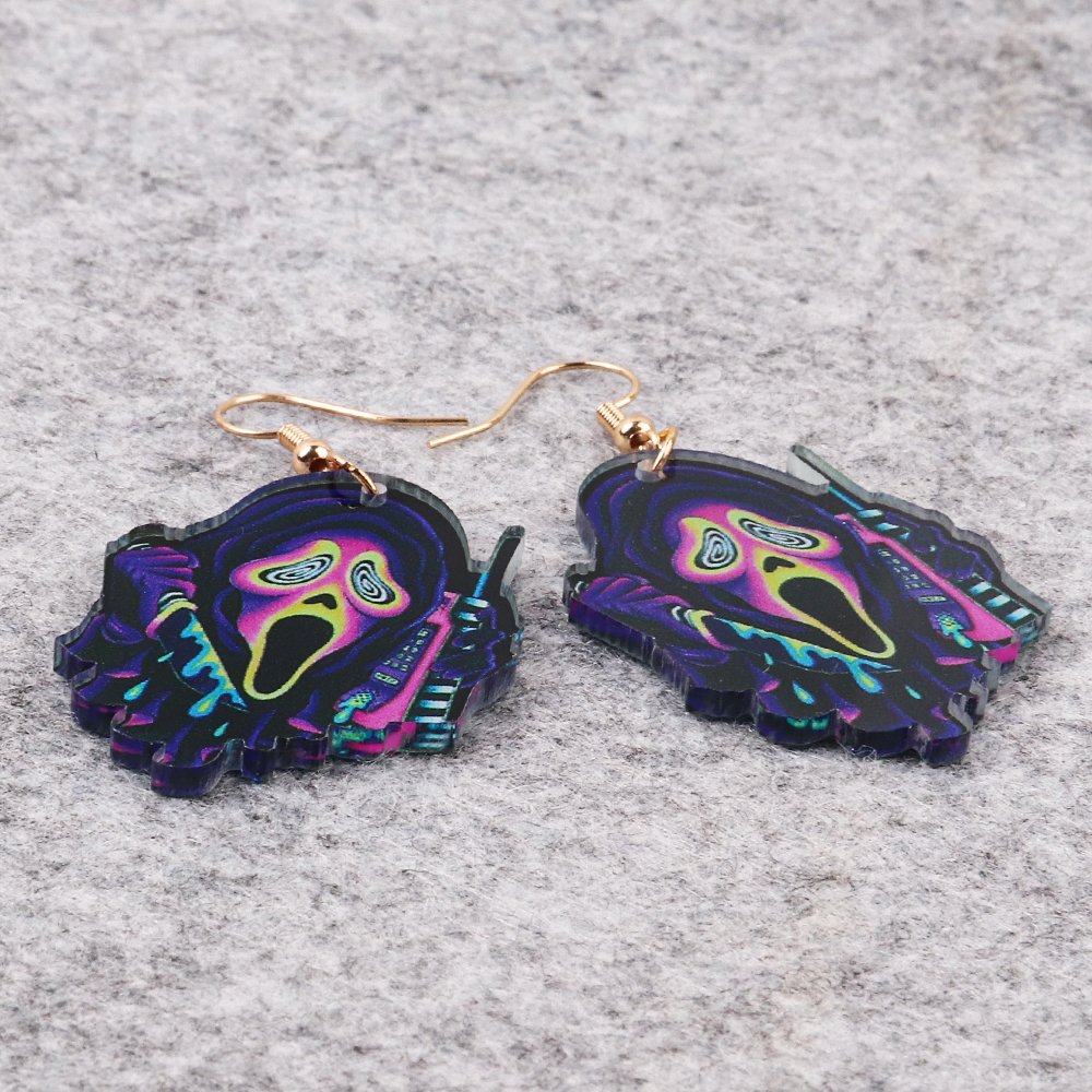 2024 Hot Selling Halloween Earrings Scary Character Tie-Dyed Party Acrylic Earrings