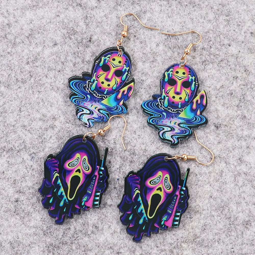 2024 Hot Selling Halloween Earrings Scary Character Tie-Dyed Party Acrylic Earrings