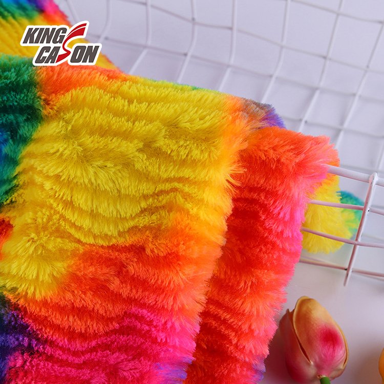 Kingcason China Factory 100%Polyester Tie-Dyeing Colorful PV Fleece Fabric 20mm Rabbit Faux Fur For India Brasil Benga Brazil