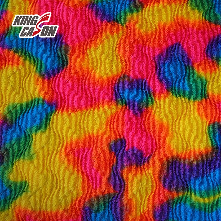 Kingcason China Factory 100%Polyester Tie-Dyeing Colorful PV Fleece Fabric 20mm Rabbit Faux Fur For India Brasil Benga Brazil
