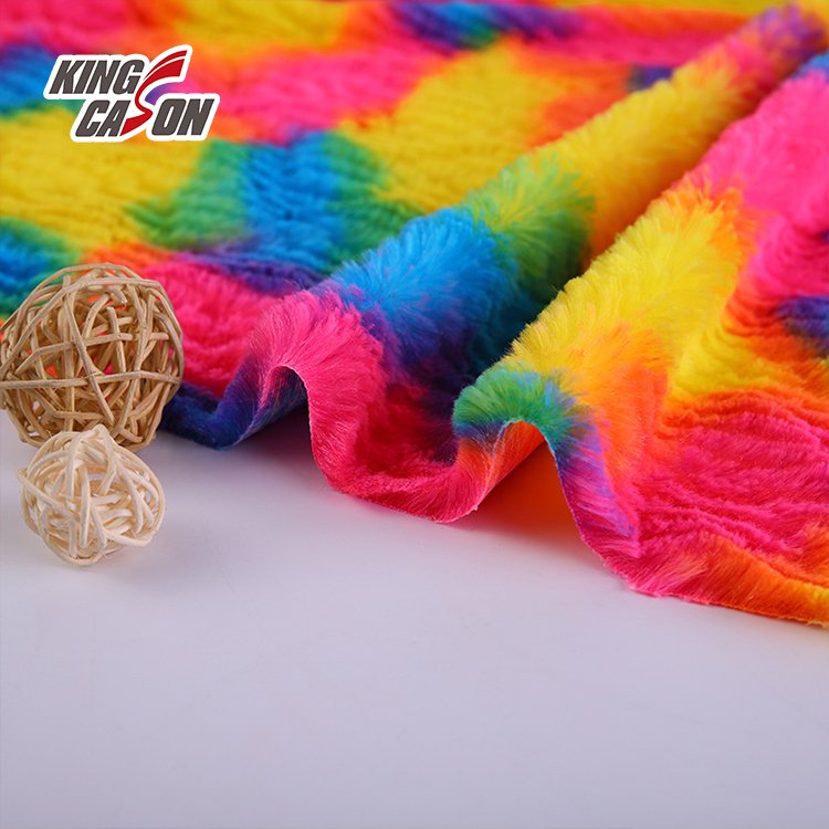 Kingcason China Factory 100%Polyester Tie-Dyeing Colorful PV Fleece Fabric 20mm Rabbit Faux Fur For India Brasil Benga Brazil