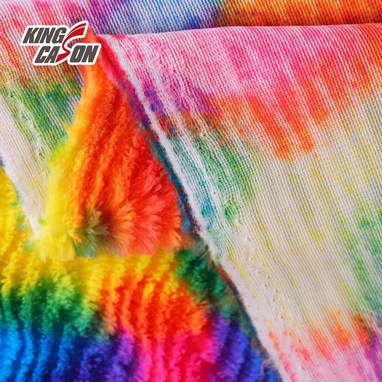 Kingcason China Factory 100%Polyester Tie-Dyeing Colorful PV Fleece Fabric 20mm Rabbit Faux Fur For India Brasil Benga Brazil