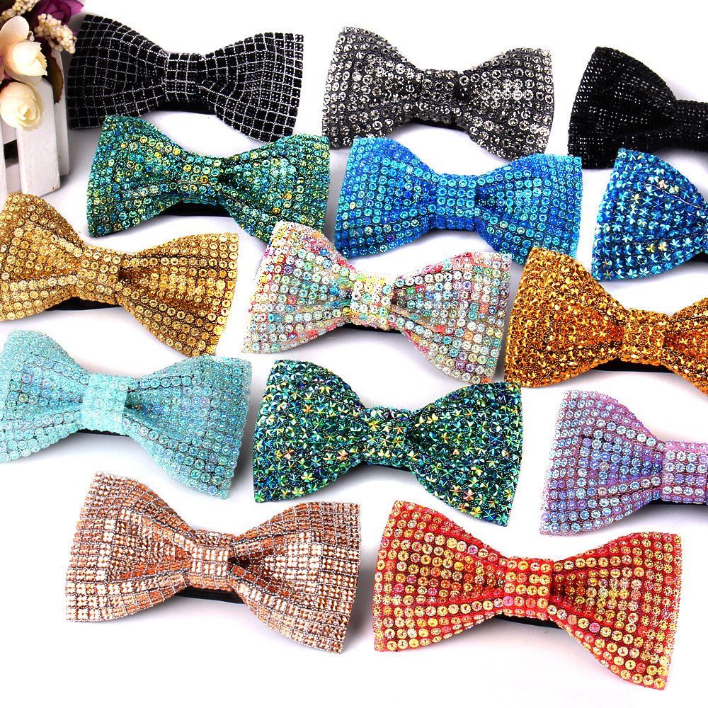 Men Women Wedding Party Banquet Fashion Shiny Bowtie Glitter Diamond Rhinestone Crystal Bow Tie