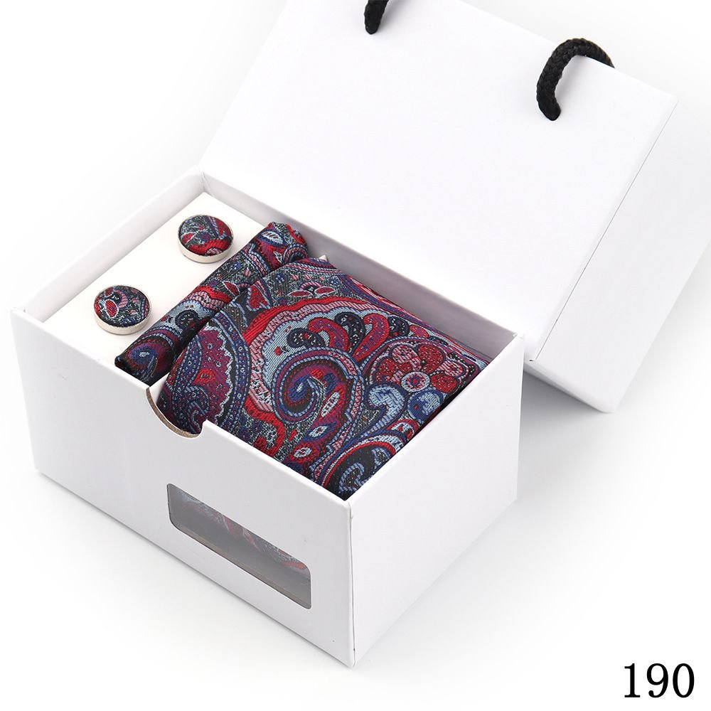 Gift box Packing Necktie Pocket Square Wedding Mens Neck TIes Silk Tie Set Cufflinks Handkerchief