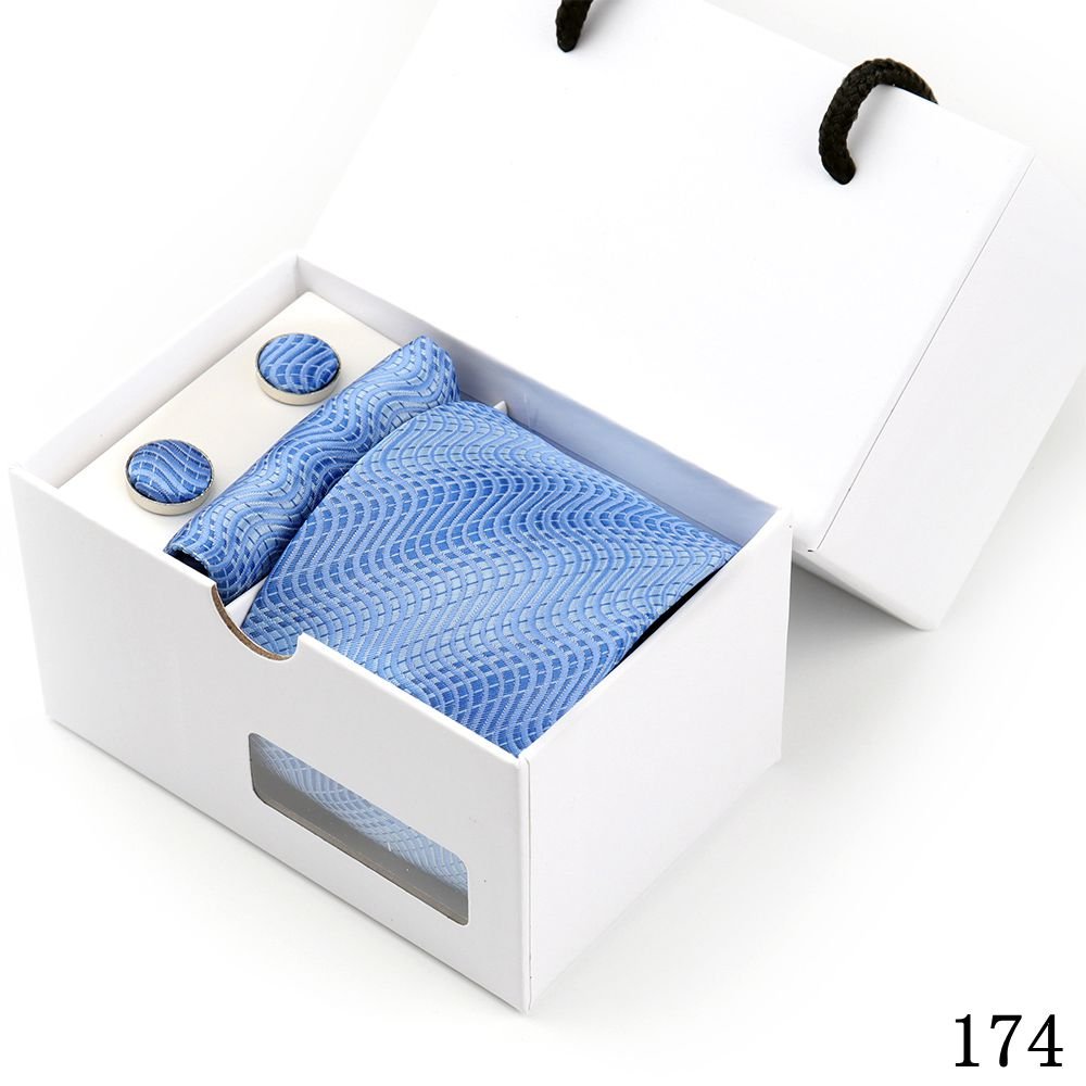Gift box Packing Necktie Pocket Square Wedding Mens Neck TIes Silk Tie Set Cufflinks Handkerchief