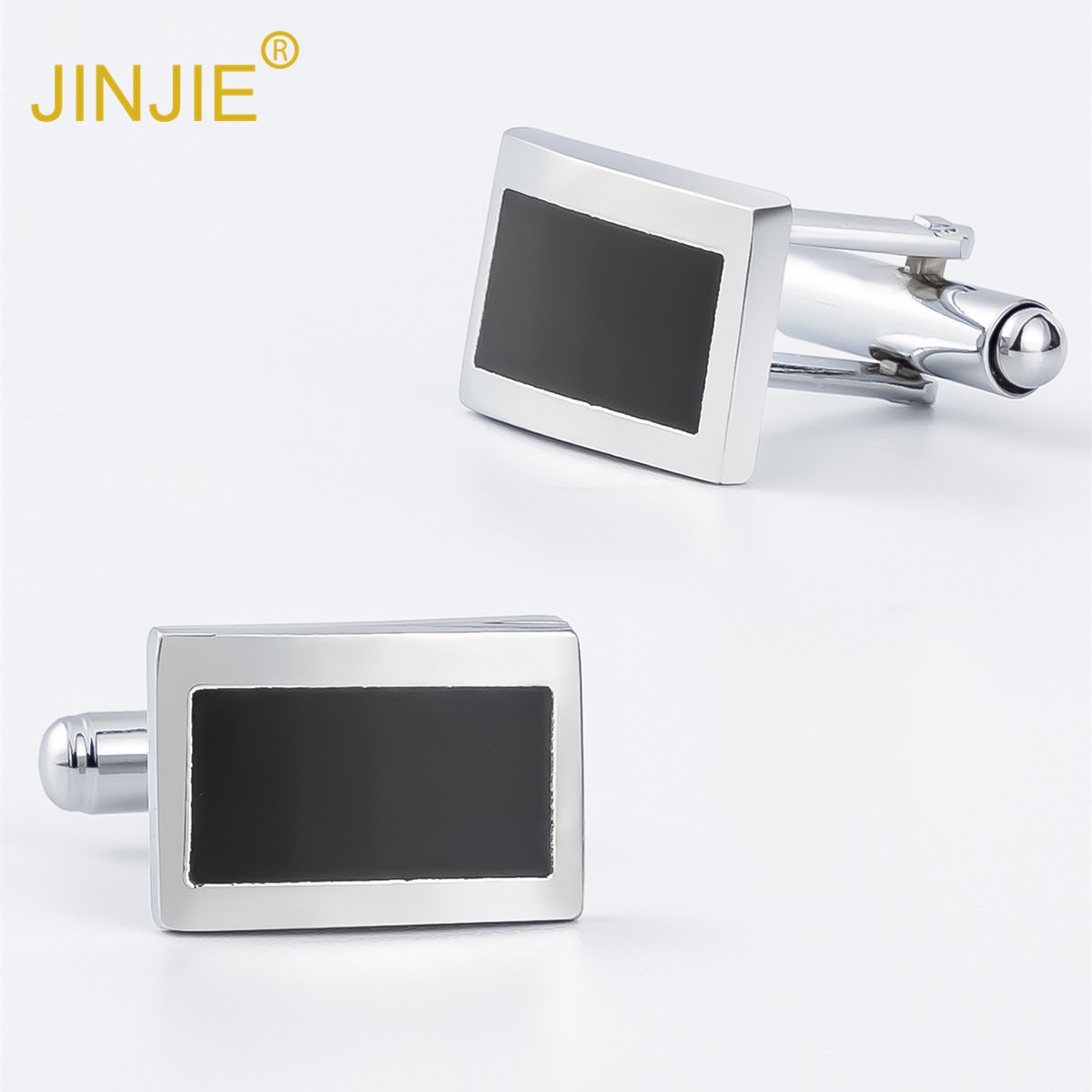 JINJIE Ready to ship China factory cheap low price blank black enamel metal cufflinks for men wholesale