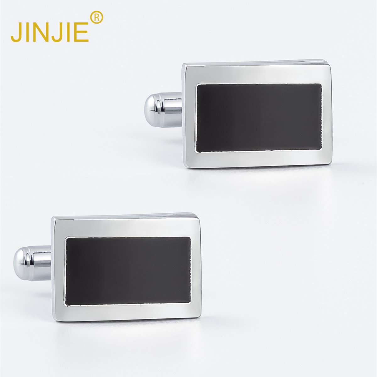 JINJIE Ready to ship China factory cheap low price blank black enamel metal cufflinks for men wholesale