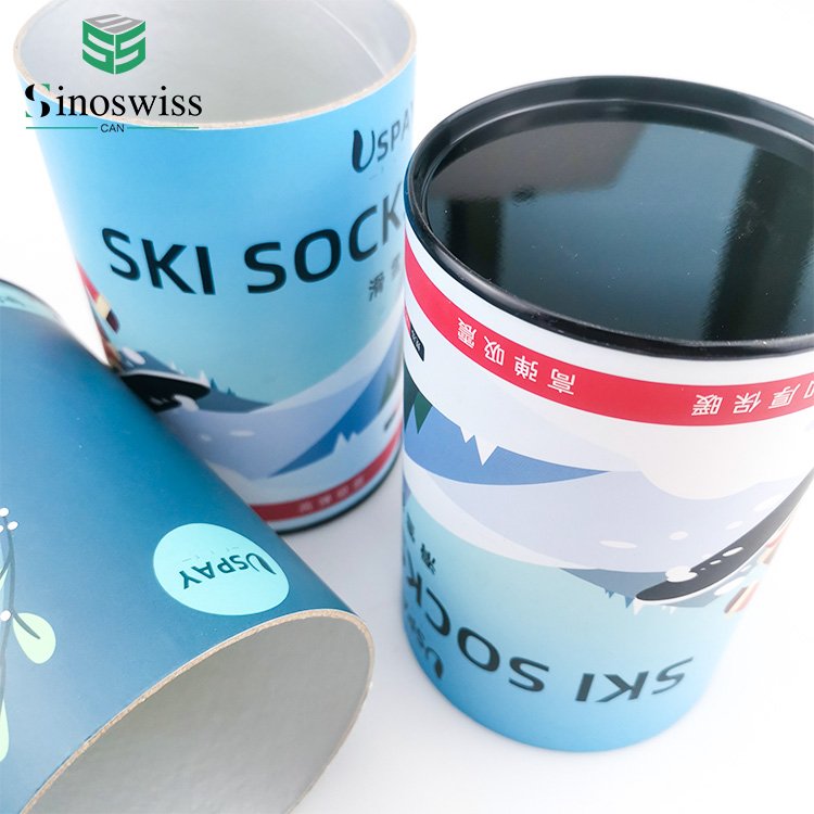 Custom Logo Kraft Round cylinder underpants socks tie Paper tube composite cans with metal plug lid Packaging box for Underwear