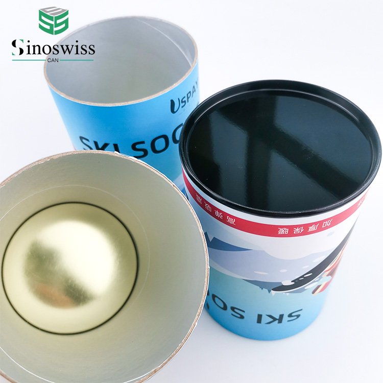 Custom Logo Kraft Round cylinder underpants socks tie Paper tube composite cans with metal plug lid Packaging box for Underwear
