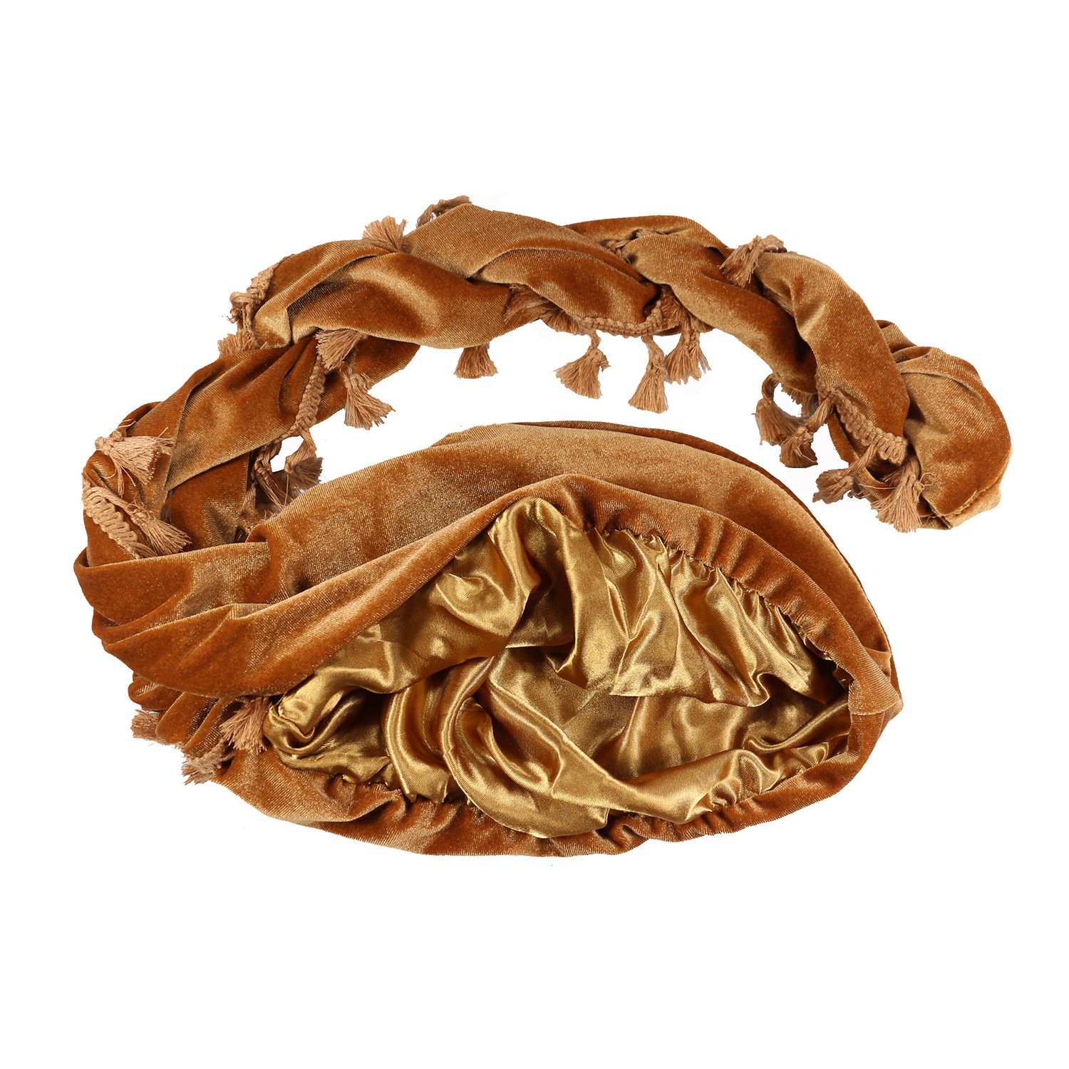 Hip Hop Vintage Satin Silk Lined Pleuche Velvet Pre-Tied Halo Twisted Mens Turban Head Wrap Durag For Men