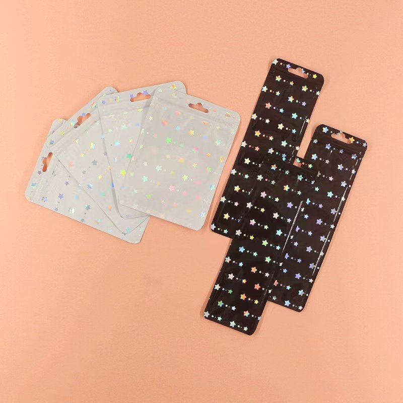 0 LASER Star Moon Heart Matte Window Reusable Ziplock Mylar Packaging Plastic Bags for Keychain Storage
