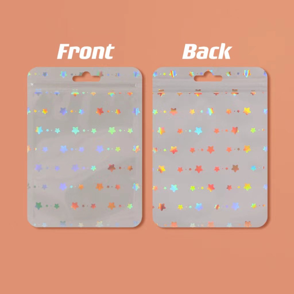 0 LASER Star Moon Heart Matte Window Reusable Ziplock Mylar Packaging Plastic Bags for Keychain Storage