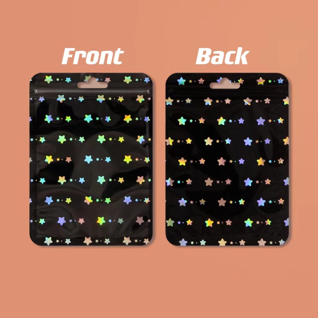 0 LASER Star Moon Heart Matte Window Reusable Ziplock Mylar Packaging Plastic Bags for Keychain Storage